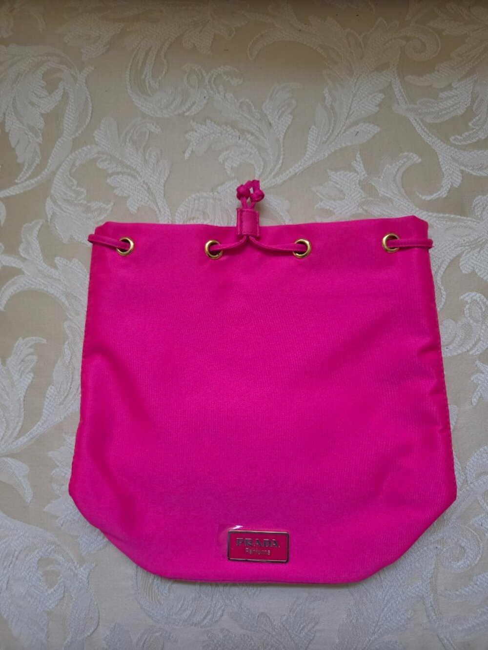 Prada Parfums Fuchsia Pink Cosmetic Pouch Drawstring Bag NWT